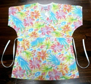 SMART S.C.R.U.B.S. UNIFORM TOP-SMALL-2POCKET-MOCK WRAP-TROPICAL FLORAL PRINT-NEW - Picture 1 of 5