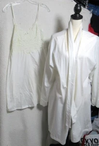 NWT's Victoria Secret Short OFF WHITE Nightgown & Robe Set LACE & COTTON size M - Picture 1 of 4