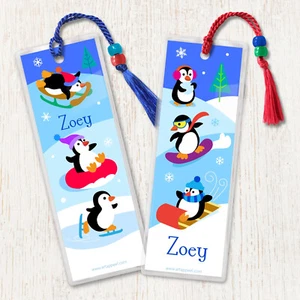 Personalisiertes Kinder-Lesezeichen Winterpinguine (2er-Set) Unisex Mädchen oder Jungen Geschenk - Bild 1 von 1
