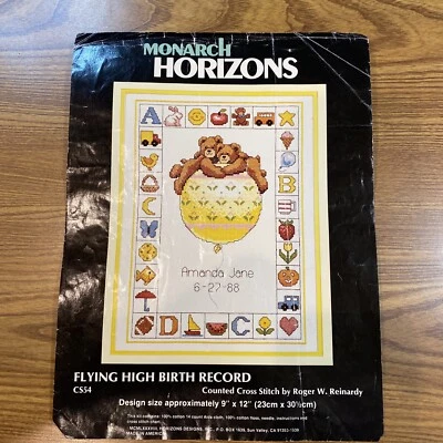 Monarch Horizons Counted Cross Stitch Kit Flying High Birth Record CS54 Vintage - Image 1 of 4