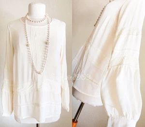 NUEVO Encaje de marfil Ribete Campesino Plisado Manga Larga Boho Classic ROMANTIC Blusa Top - Imagen 1 de 16