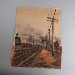 Pintura acuarela original Robert Angeloch 1922-2011 vías de ferrocarril 1947 - Imagen 1 de 7