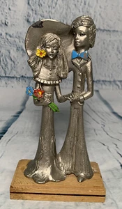 Vintage Peltro Pewter Italy Bride & Groom Figurine Wedding Decor Paperweight - Picture 1 of 11