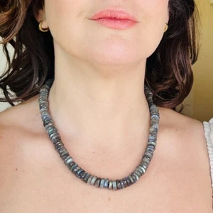 Genuine Labradorite (352cts) 14k Strand/String Beaded Necklace, New 18.5" - Picture 1 of 12