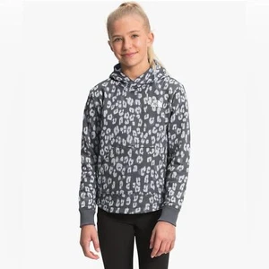 THE NORTH FACE Girls' Camp Fleece Pullover Hoodie Sweatshirt Grey Leopard Print - Picture 1 of 9