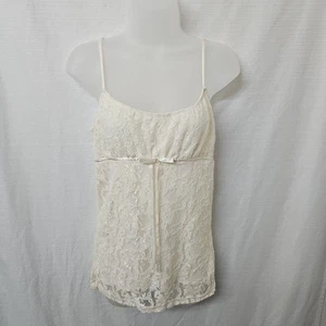 Womens Y2k Sz Lg L.E.I Babydoll Tank Top Ivory Lace Bow Coquette Fairy Romantic - Picture 1 of 7