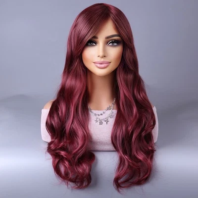 Perucas femininas fúcsia roxas encaracoladas fantasia perucas onduladas completas cosplay cabelo sintético - Imagem 1 de 4