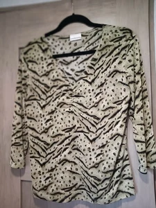 Women's V-Neck Stretchy Green/Brown/Black Top - Picture 1 of 3