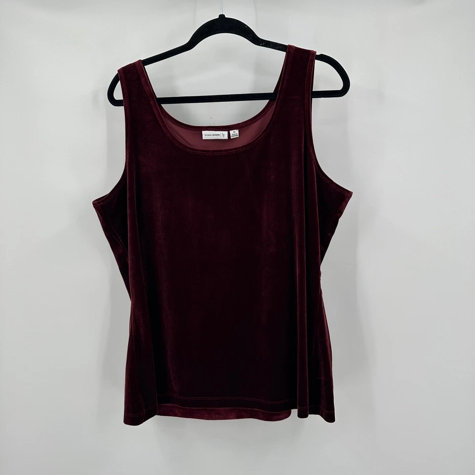 Susan Graver Womens Velvet Tank Top 2X Burgundy Luxe Holiday Old Money Evening - Image 1 of 4