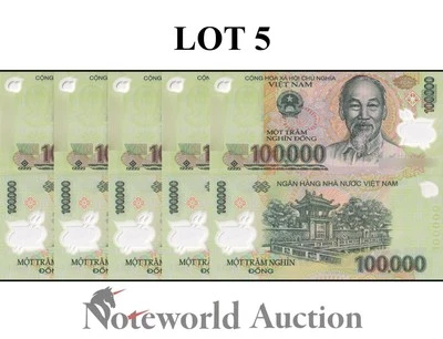 VIET NAM VIETNAM 100000 Dong 2021 P 122 Polymer Lot 5 pcs 1/20 Bundle UNC - Image 1 of 4