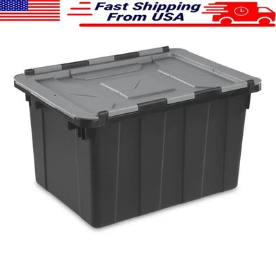 Contenedor organizador de plástico con tapa con bisagras de 12 galones de alta resistencia nuevo Foto 1 de 4
