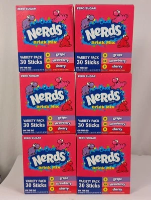 6 Boxes Nerds Drink Mix Variety 30 Pack Box Zero Sugar Grape Strawberry Cherry  - Image 1 of 4