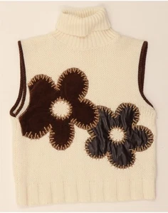 ESISTO Womens Crop Roll Neck Jumper Sweater UK 14 Medium White Floral DC06 - Picture 1 of 3