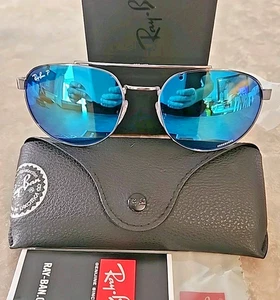 Ray-Ban RB3736CH (CHROMANCE) Silver Metal Sunglasses Flash Blue POLARIZED $325 - Picture 1 of 8