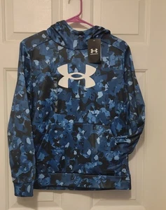 New Under Armour Fleece Big Logo Printed Blue Camo Size Youth Large YL MSRP $45 - Picture 1 of 3