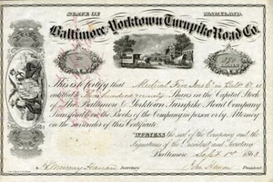 1863 Baltimora e Yorktown Turnpike Road Certificato di Stock - Foto 1 di 1