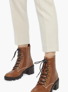 MARRÓN TALLA 9 Mujer Damas Botines Tacón Con Cordones Cuero Sintético - Imagen 1 de 3