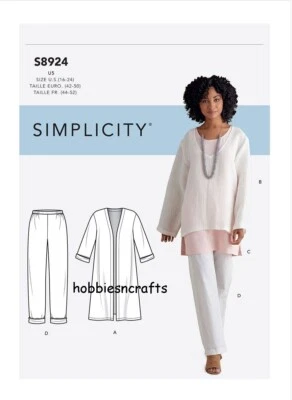 SIMPLICITY 8924 MISSES JACKET TOP TUNIC PANTS Sewing Pattern Sizes 6-14 & 16-24 - Image 1 of 4