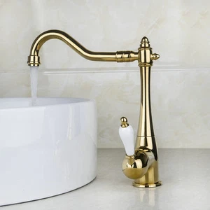 Swivel Spout Bathroom Single Handle Basin Sink Mixer Faucet Glod Plated Taps - Picture 1 of 11