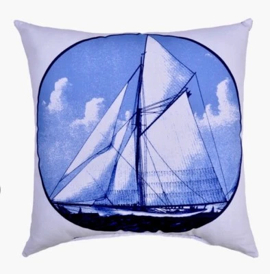 Almohada Velero Náutico Azul y Blanco Exterior con Scotchguard 18 x 18 Nuevo Foto 1 de 2