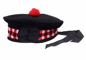 100% Pure Wool Scottish Balmoral Diced Hat Red,White & Black Balmoral Hat - Picture 1 of 1