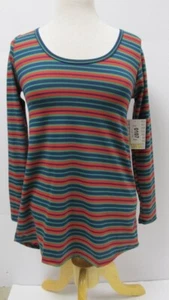 LULAROE Lynnae  XXS Long Sleeve NEW WITH TAGS Striped Blue Green Red - Picture 1 of 3