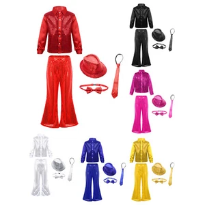 Kids Boys Jazz Dance Costume Theme Party Hip Hop Costume Flared Pants Glittery - Picture 1 of 61
