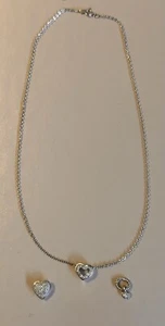14k White Gold Necklace 16” & 3 White Gold & Real Diamond Heart Pendants - Picture 1 of 19
