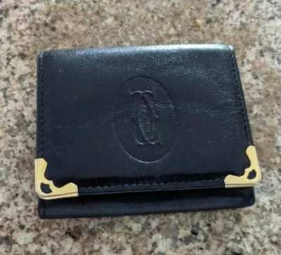 Estuche para tarjetas monedas Cartier Paris cuero negro auténtico usado casi como nuevo Foto 1 de 4
