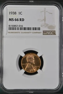 1938 1C RD Lincoln Wheat One Cent NGC MS66RD 8155857-016 - Picture 1 of 2