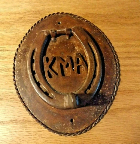 Vintage (Hand Made?)  Heavy Steel   DOOR KNOCKER With Letters KMA  7" X 5+" X 2" Cover
