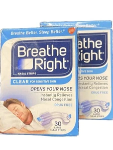 breathe right clear sensitive skin 60 total large clear strips distressed box - Picture 1 of 2