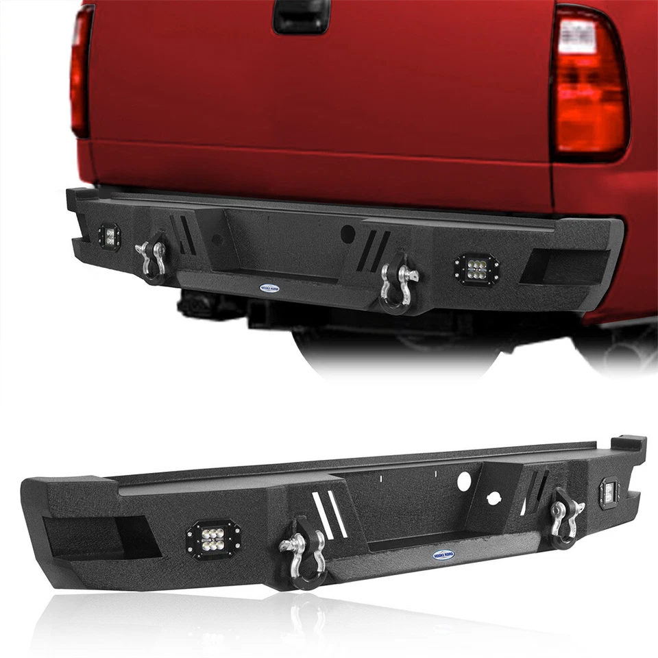 Parachoques trasero de acero para Ford F250 F350 1999-2016 con proyectores LED y anillos en D Foto 1 de 4