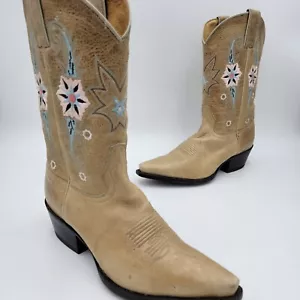 Sonora by Double H Point Toe Cowboy Boot Women size 8 B Tan Floral Embroidered - Picture 1 of 10