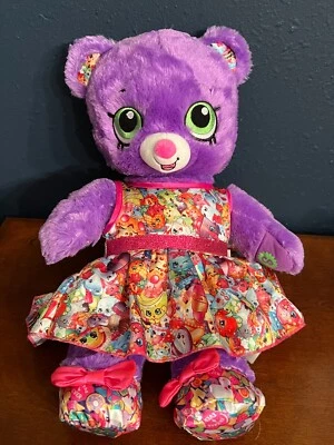 Vestido y zapatos Build A Bear Shopkins corazón púrpura peluche oso con Shopkins Foto 1 de 4