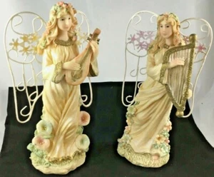 Angels With Mandolin & Harp & Wire Wings Ceramic New - Picture 1 of 6