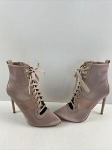 ALDO ‘RYMA’ Pink Satin Pointy Toe Lace Up/Zip High Heel Booties Women’s Size 6.5