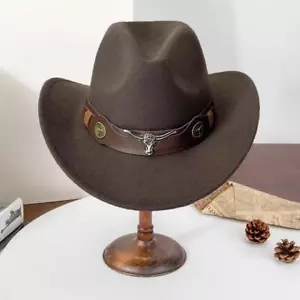 Vintage Western Cowboy Hat Ox Head Wide Brim Fedora Cowgirl Sun Caps Men W D9M9 - Foto 1 di 19