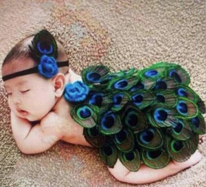 Newborn Baby Peacock Headband Knit Crochet Photography Prop Costume Outfit Set - Picture 1 of 3