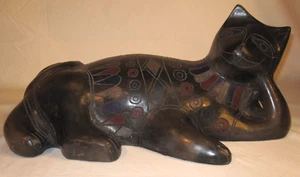 VTG Ceramic CAT sculpture, unusual folk art style, heavy and large! - Picture 1 of 11