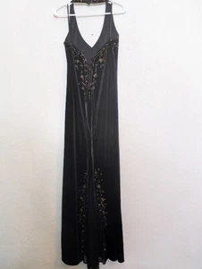 Vintage Ronni Nicole Black Velvet Maxi Dress 14 Floral Whimsy Goth Witchy Beaded - Picture 1 of 8