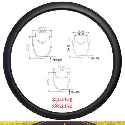Cubierta de llanta de carbono para bicicleta de carretera 700C 30X25 mm disco sin cámara/gancho de freno en V sin gancho Foto 1 de 4