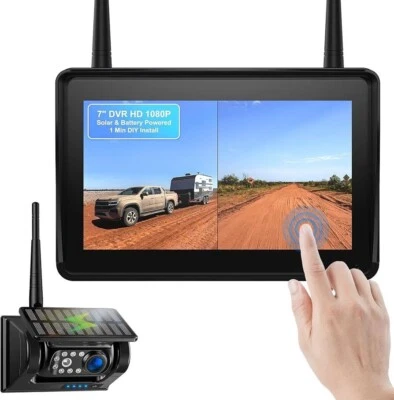 Digital Wireless Solar Backup Camera Magnetic Base with 7 Inch DVR Car Monitor - Image 1 of 4
