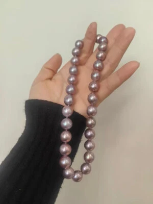 великолепный 11-13 мм Южное море круглый лаванда жемчуг ожерелье 18 дюймов 925s - Изображение 1 из 4