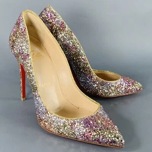 CHRISTIAN LOUBOUTIN Talla 4.5 Tacones Stiletto De Brillo Plateado Y Rosa - Imagen 1 de 9