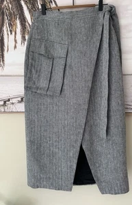 SHONA JOY Grey Linen Wrap Midi Skirt Size 12 - Picture 1 of 6