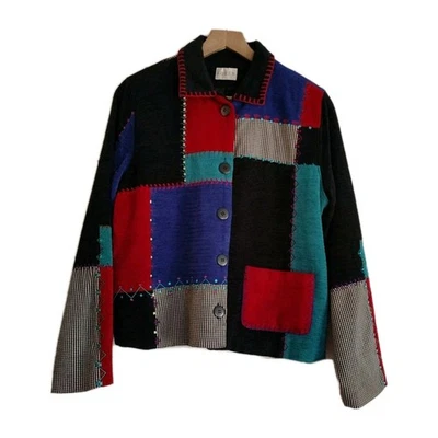 Chaqueta De Colección Koret Patchwork PEQUEÑA Bloque de Color Boho Artístico Botón Bordado Años 90 Foto 1 de 4