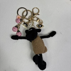 OOAK Handbag Charm/Keychain Sewing Machine Black Sheep Evil Eye Pink Daisies - Picture 1 of 9