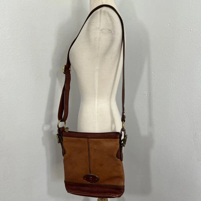 Fossil Crossbody Shoulder Purse Two Tone Brown Lather Bucket Purse - Image 1 of 4