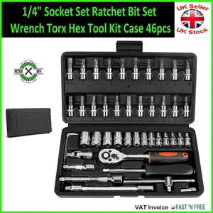 1/4" Socket Set Ratchet Bit Set Wrench Torx Hex Tool Kit Case 46pcs - Picture 1 of 2